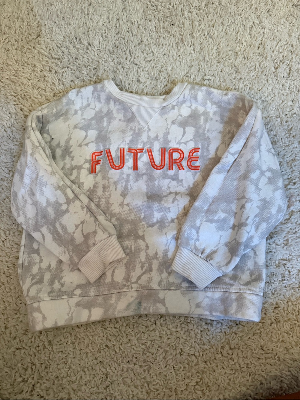 Primark Cream and Light Gray Sweatshirt with Orange FUTURE Lettering